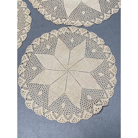 Vintage Lace Doilies Set of 3 Beige Round Crochet Table Decor 11.5" & 9.5" - Picture 2 of 8